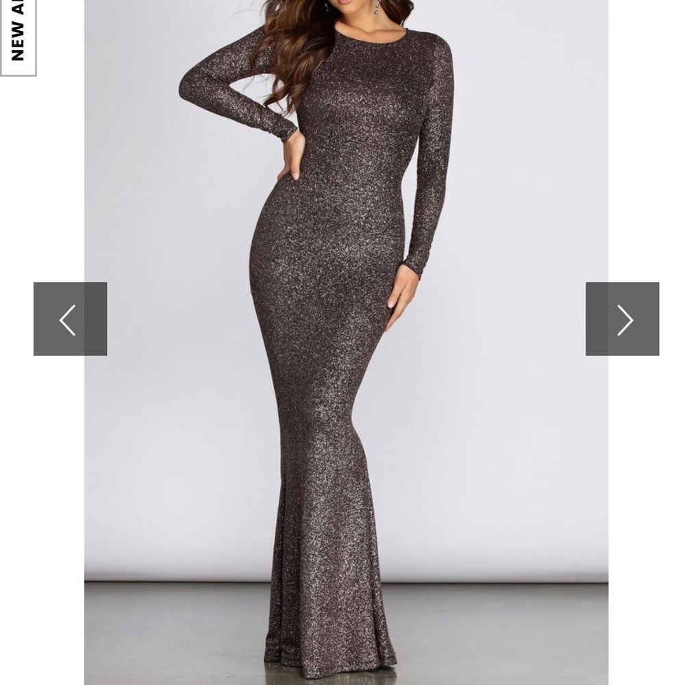 Stunning Sparkle Long Sleeve Open Back Dress